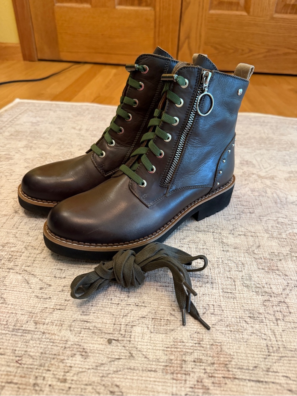 PIKOLINOS green Leather Lace-Up Ankle Boots
